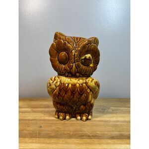 Vintage 10” Brown Winking Owl Cookie Jar